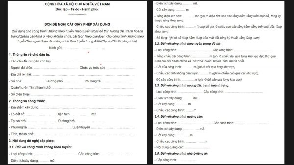 Mẫu đơn xin cấp giấy phép xây dựng mẫu hiện hành